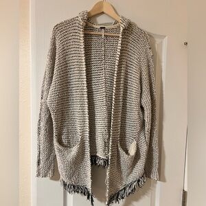 Free People Hooded Knit Fringe Cardigan Sweater XS
